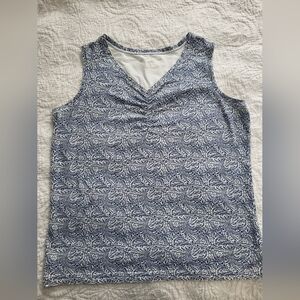 Eddie Bauer Navy and White Patterned Tank Top, Size L